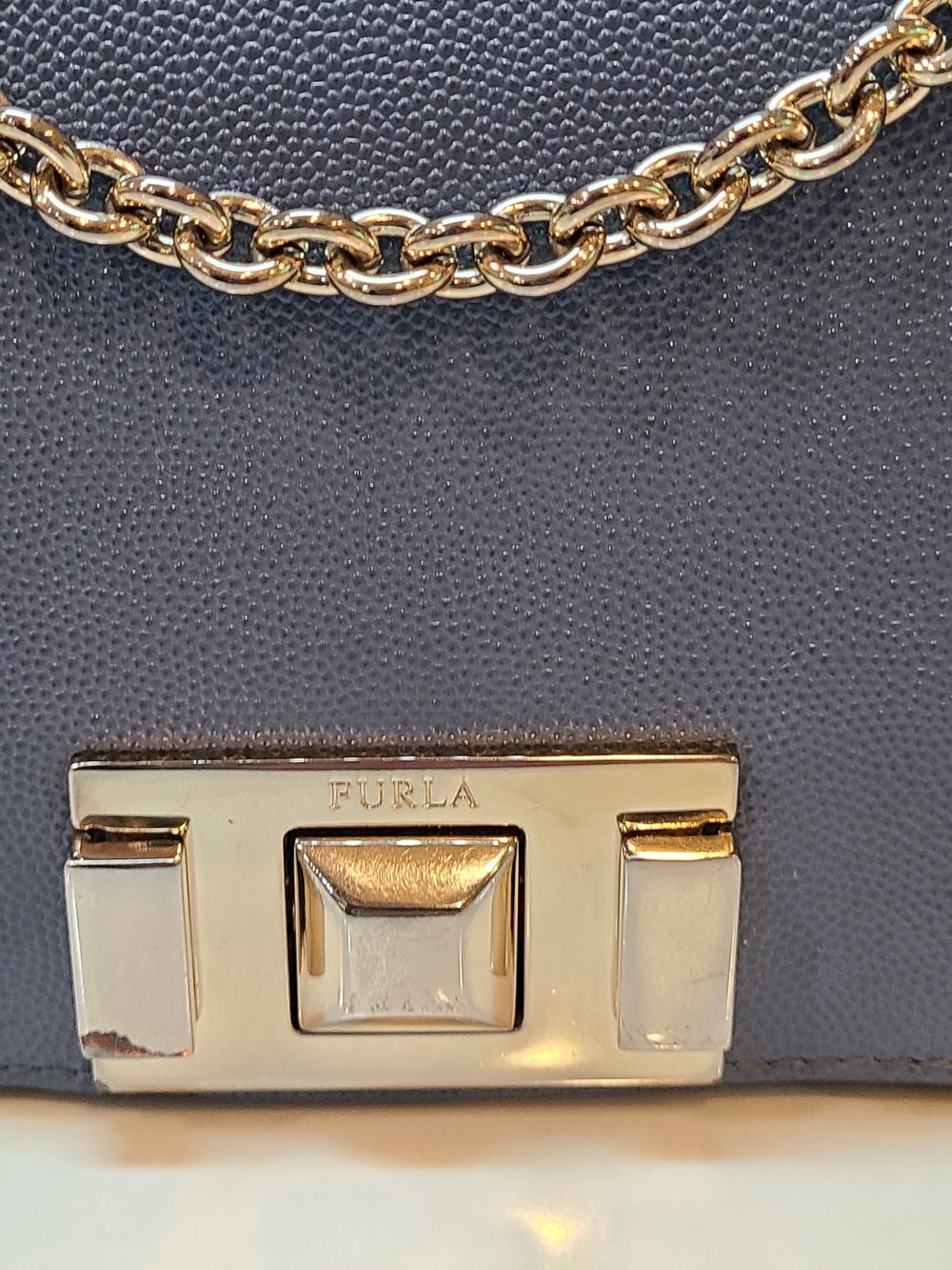 Furla Blue Leather Chain Crossbody Bag with Gold Hardware and COA - Picture 2 of 16